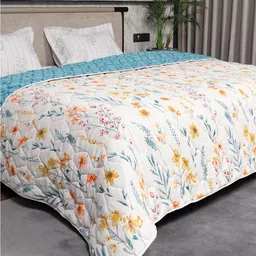 URBAN SPACE White Floral Microfiber Heavy Winter 400 GSM Reversible Single Bed Comforter-88