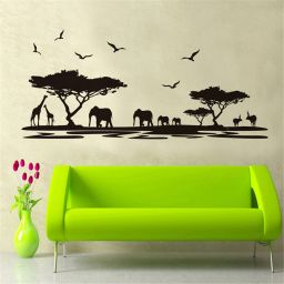 160 cm Wall African Safari Thirsty Animal Near River Scenic Decor For Living Room Self Adhesive Sticker-image-37