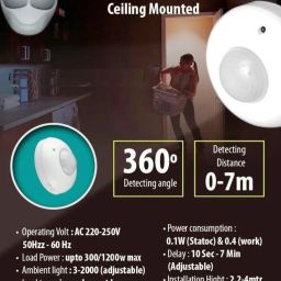 BALRAMA 1200 W 360 Degree PIR Motion Sensor Switch for Lights Infrared Detector Ceiling Pulse Induction Metal Detector image 2