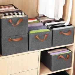 bizbee Polyester Rectangle Metal Frame Wardrobe Organizer with Side Handle Storage Box for Cloth Storage Basket image 5
