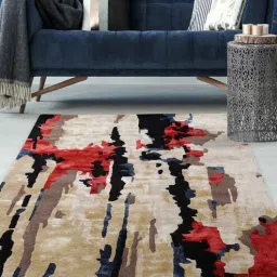 Buy Beige Art Silk Abstract 5 x 7 Feet Hand Tufted Carpet by Joyrugs by littlelooms-picture-44