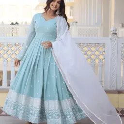 Embroidered Georgette Stitched Anarkali Gown-image-96