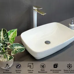Premium Luxury Ceramic Wash Basin(White) with Waste Pipe & Coupling Set (21*14*5)(White) Table Top Basin-image-26
