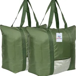 Storage Bag|Grocery Bag|Lining Front Pocket Bag with Handle|Pack of 2|Green Pack of 2 Grocery Bags-image-21