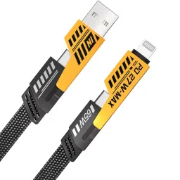 RTECHNO 4-in-1 Cable 1 m Flat Braided 4 in 1, PD 18W to 65W for Type C and PD 18 W to 27W for ios , Fast Charging & 480 Mbps Data Enabled Usb to Type C , Usb to Lightning, Type C to Type C, Type C to Lightning. Universal for iPhone 15/14/13, Laptop and Android Mobile , Tablet (Compatible with Android Mobile, IOS ,Tablet and Laptop) image 2