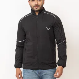 BUFFARO Men's Polyester Zipper Mock Collar Windcheater Solid Men Wind Cheater-image-1
