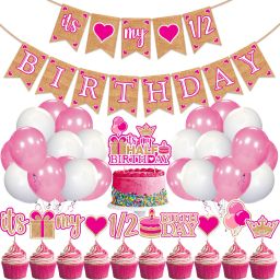 37 Pieces 6 Months Birthday Decorations for Girl Boy Baby Shower Pink-image-14