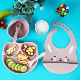Feeding Set of 6, Bib,Bowl&Plate,Sippy Cup,Spoon&Fork,BPA-Free,EasytoClean - Silicone-picture-22