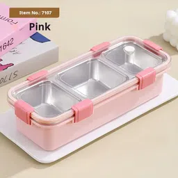 cuddlenest Premium 3-Compartment Stainless Steel Snack Box | Leak-Proof & BPA-Free 3 Containers Lunch Box-picture-1