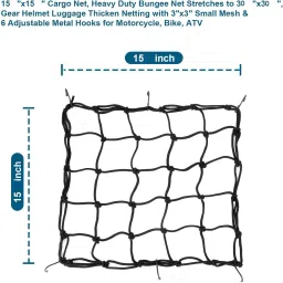 blp 15"x15" Cargo Net, Heavy Duty Bungee Net Stretches to 30"x30" 3 Pack of 3 Vehicle Cargo Net image 2