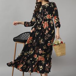 krunal raiyani Women Fit and Flare Black Maxi/Full Length Dress-picture-16