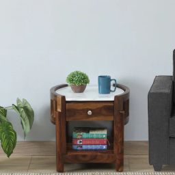 woodsworth from pepperfry Haslev Sheesham Wood Bed Side Table In Scratch Resistant Provincial Teak Finish With Marble Top-picture-23