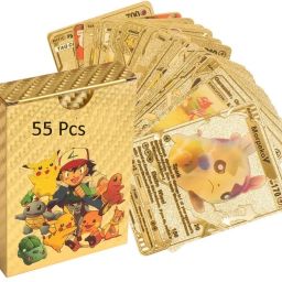 Playing Cards Pokemo cards 55 golden Foil Cards, Deck Box and TCG Mystery Cards-image-65