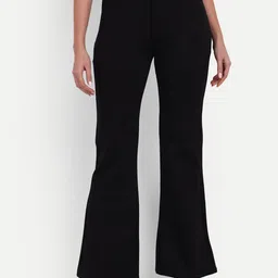 broadstar Women Flared Black Lycra Blend Trousers-picture-47