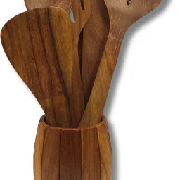 Wooden Cutlery Set – 7 Kitchen Tools with Holder | Natural Sheesham Wood | Wooden Cutlery Set-image-104