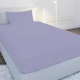 mayfair homes london Blue Solid 210 TC Cotton Single Sized Bedsheet with 1 Pillow Cover Satin Stripe 2024 Collection-picture-2