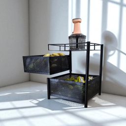 2-Tier Metal Kitchen Storage Rack with Wheels (Black) Iron Kitchen Trolley-image-111