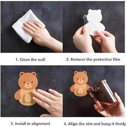 radha Pack of 3 Teddy Bear Toothbrush Holder Wall-Mounted, Cute Storage Cup X3.11 Hook 1-picture-23