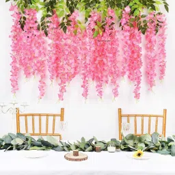 Artificial Fake Vine Hanging Flowers String Home Party Wedding Decoration 4 ps Pink Westeria Artificial Flower-42