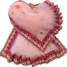 Net Embroidered Pink Women Dupatta-3