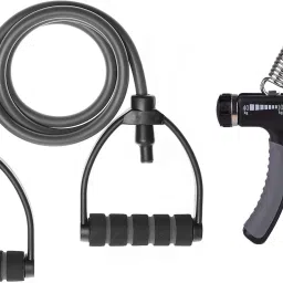 Home Workout Combo of Adjustable Single Toning Tube with Hand Gripper Fitness Accessory Kit Kit-image-7