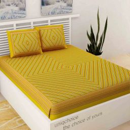 uniqchoice Yellow Geometric 120 TC 100% Cotton Queen Bedsheet With 2 Pillow Covers-picture-9