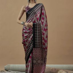 Printed Hand Batik Crepe Saree-image-3
