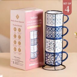 Pack of 4 Ceramic Floral Design Stackable Set Of 4-5
