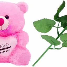 Valentine gift ""I Love You" Pink Teddy Soft Toy with Red rose for Specialone- 24 cm (Red)- 24 cm-picture-23