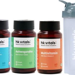 HK Vitals Multivitamin, 60 N, Fish Oil 1000mg, Ashwagandha 500mg & 650 ml Shaker-13