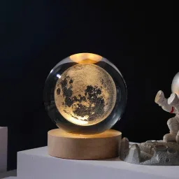 salepushh 3D Galaxy Crystal Ball Lamp, Color-Changing LED, Moon Model, Remote Decorative Showpiece-6 cm image 3
