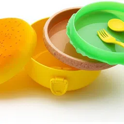 quira Burger Shape Lunch Box for Kids, School Tiffin Box for Boys & Girls 2 Containers Lunch Box-picture-4