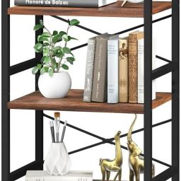 Bookshelf, 3 Tier Industrial Bookcase, Metal Small Bookcase Fixed Furniture Caster-image-14