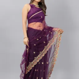 Embroidered Bollywood Net Saree-image-4