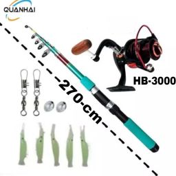 Fishing rod and reel and reel complete set HB-3000 metal fishing reel and rod green heavy 270 cm Green Fishing Rod-image-94