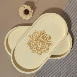 bambaise White Premium MDF Oval Tray Small with Mandala Art-picture-37