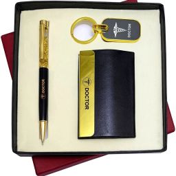 3in1 Doctor Logo Set in Golden Gel Shiny BallPen, Keychain and ATM Card Holder Pen Gift Set-image-23