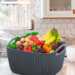 Plastic Q-5 Unbreakable Plastic Multipurpose Medium Size Flexible Storage Baskets/Fruit Vegetable Bathroom Stationary Home Basket with Handles (Grey) Storage Basket-46