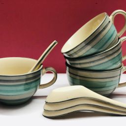 Ceramic Soup Bowl Hand Painted Ceramic Handle Soup Bowl Set -350 ml-image-4
