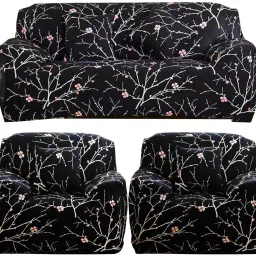 Polyester Floral 3+1+1 Seater Sofa Cover-image-88