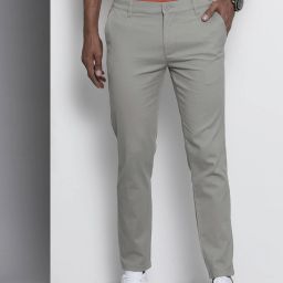 the indian garage co. Men Slim Fit Grey Cotton Blend Trousers-picture-45