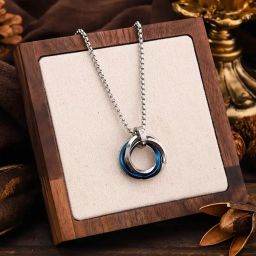 3 Circle Ring Pendant Locket with 24inch Stainless Steel Box Chain Silver Stainless Steel Pendant-image-22