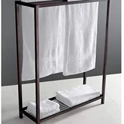 2 Tier Frestanding Towel Rack with Bars Drying Rack Stand For Bath & Home Room Black Towel Holder-image-5