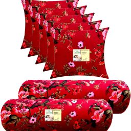 Combo Set Of 5 Cushion And 2 Microfibre Floral Bolster Pack of 7-image-97