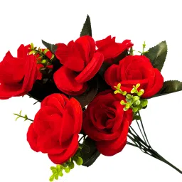 Artificial flower Red Roses | 7 Beautiful Roses, 16 cm Tall, Ideal for Any Space Red Rose Artificial Flower-image-70