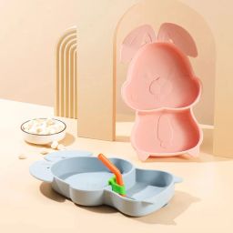 Bunnie Design Children Feeding Supplies Flatware Kids Dishes Baby Training Plate Silicone Cutlery Set-13