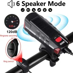 onbicle Cycle Solar Headlight and Horn 120db, 300 Lumens, Bicycle Horn 5 Mode Waterproof LED Front Light image 3