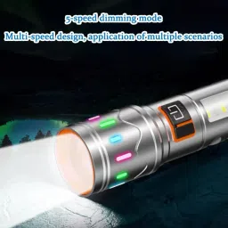 akr Powerful Rechargeable Zoomable metal LED Torch 5 Modes Flashlight Super Bright 6 hrs Torch Emergency Light image 2