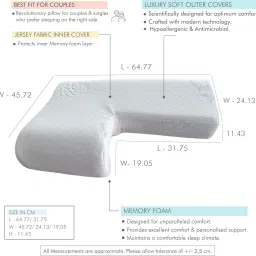 the white willow Couples Right Side Cuddle Arm Hug Memory Foam Motifs Sleeping Pillow Pack of 1 image 3