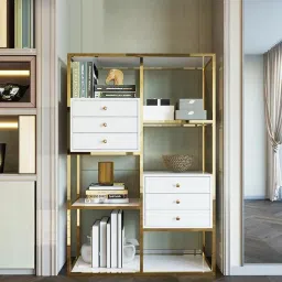 White Geometric Bookcase 6 Shelves & 6 Drawers Bookshelf Engineered Wood Semi-Open Book Shelf-picture-0